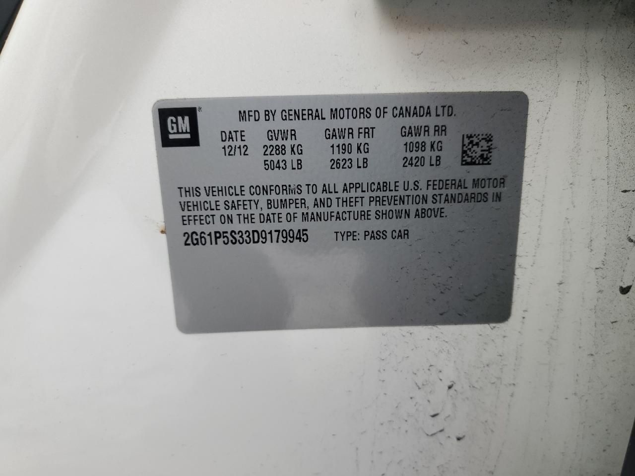 2013 Cadillac XTS VIN 2G61P5S33D9179945 Copart auction photo, front end / minor dent/scratches damage thumbnail 12