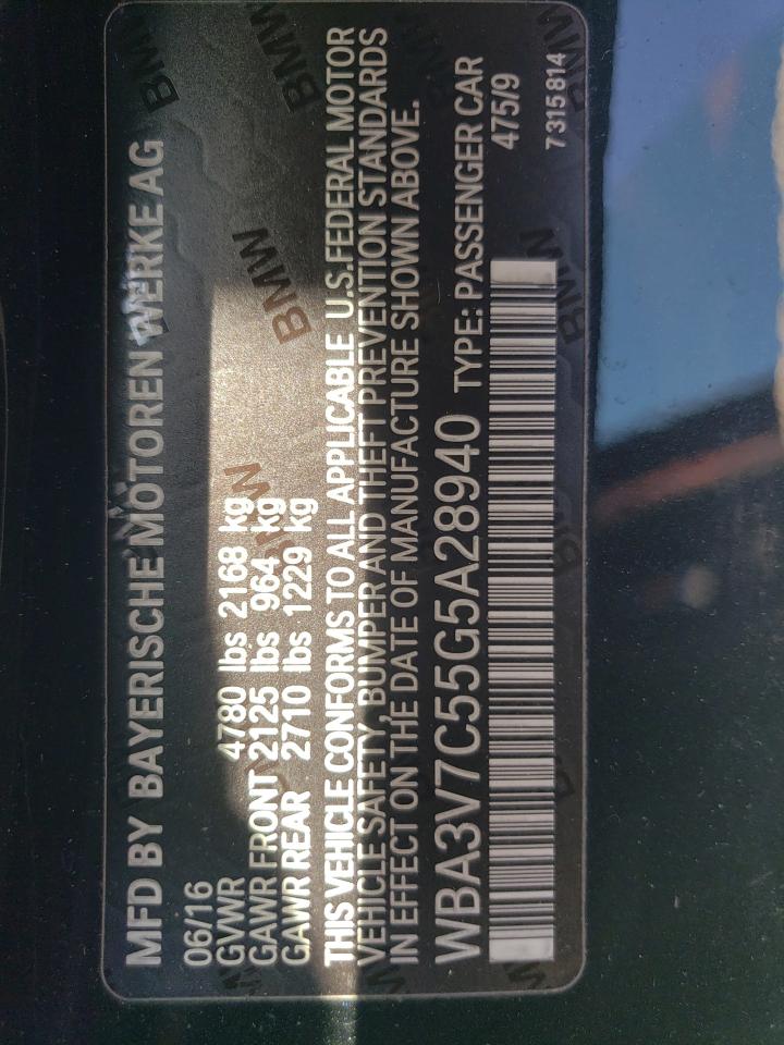 2016 BMW 4er VIN WBA3V7C55G5A28940 Copart auction photo, side damage thumbnail 13
