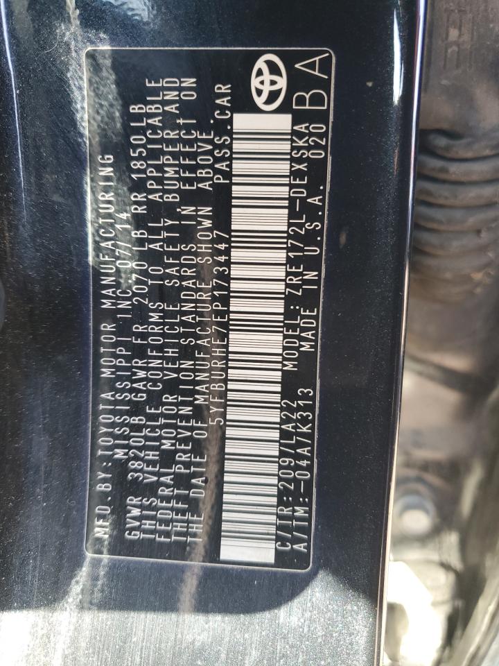 2014 Toyota Corolla VIN 5YFBURHE7EP173447 Copart auction photo, front end damage thumbnail 12