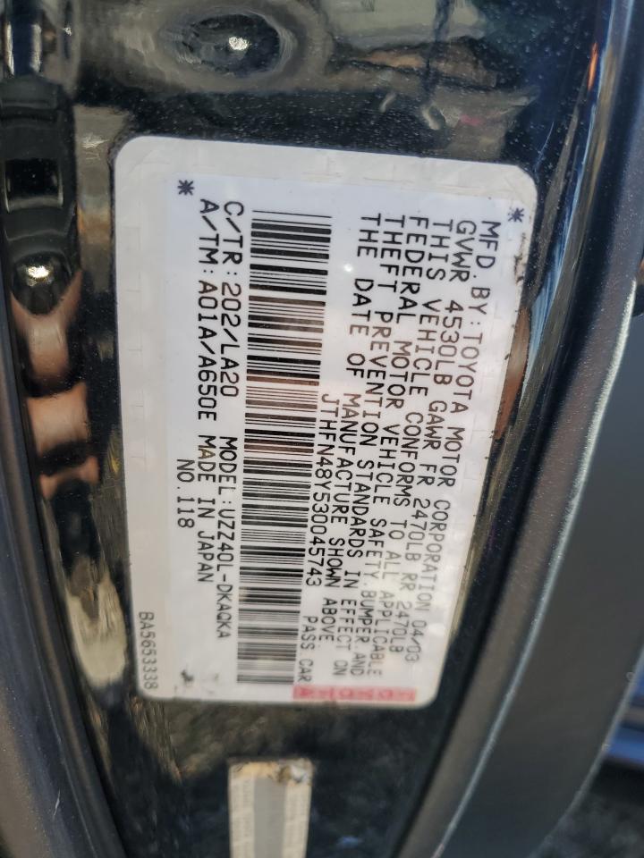 2003 Lexus SC VIN JTHFN48Y530045743 Copart auction photo, front end damage thumbnail 15