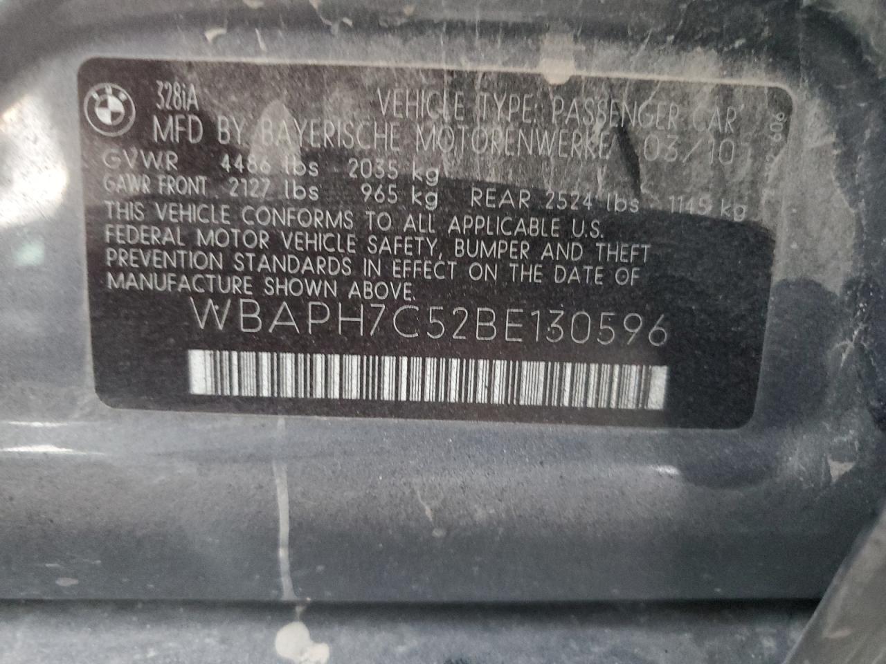 2011 BMW 3er VIN WBAPH7C52BE130596 Copart auction photo, all over / mechanical damage thumbnail 12