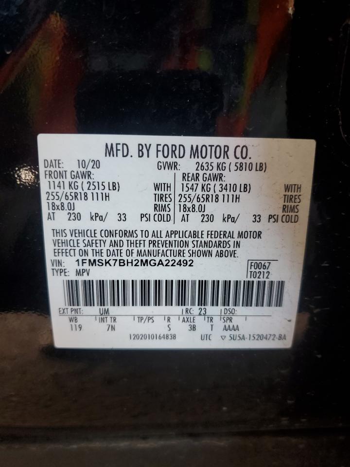 2021 Ford Explorer VIN 1FMSK7BH2MGA22492 Copart auction photo, front end / rear end damage thumbnail 15