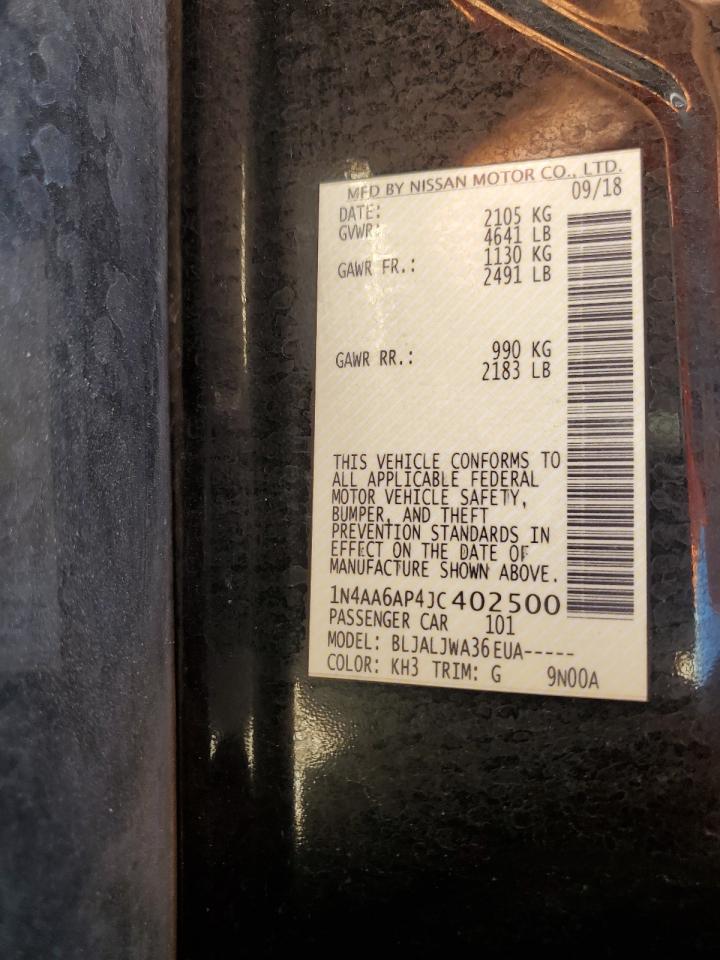 2018 Nissan Maxima VIN 1N4AA6AP4JC402500 Copart auction photo, front end damage thumbnail 12