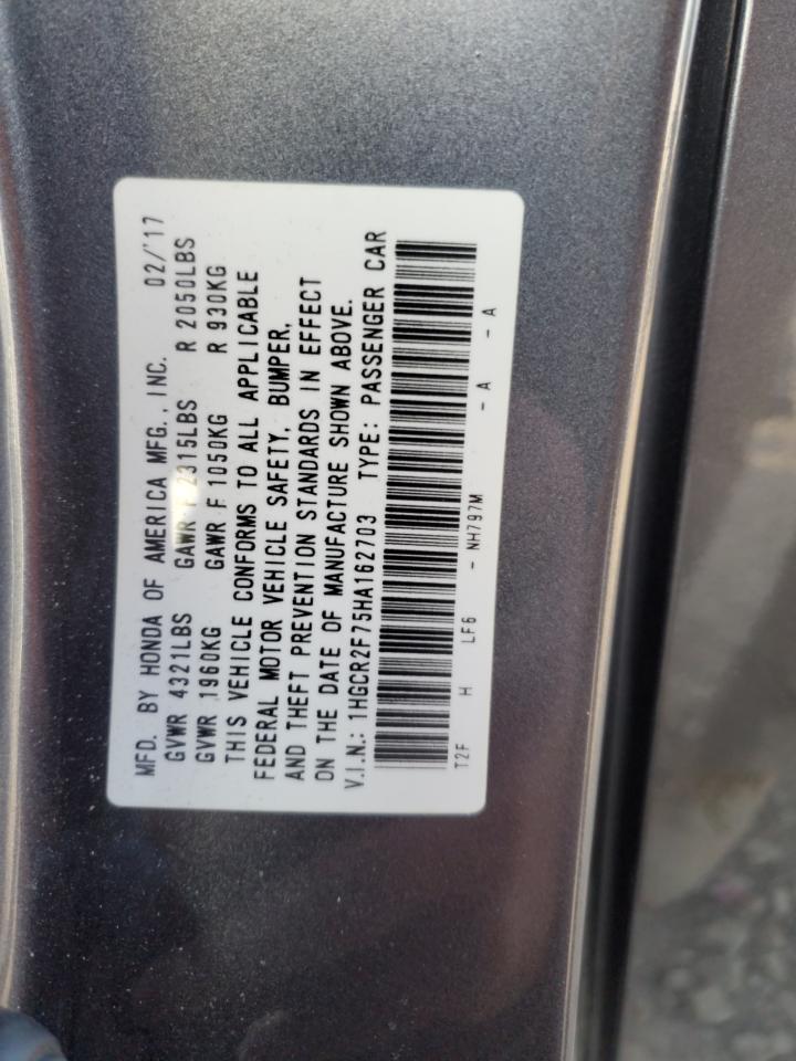 2017 Honda Accord VIN 1HGCR2F75HA162703 Copart auction photo, front end damage thumbnail 15