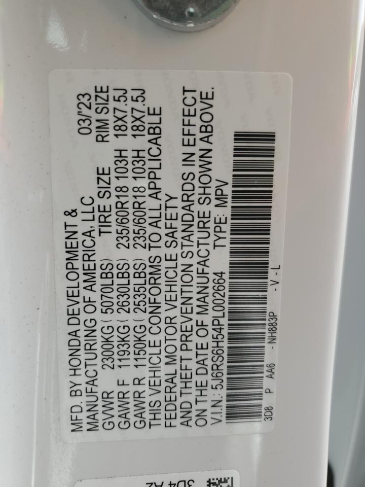 2023 Honda CR-V VIN 5J6RS6H54PL002664 Copart auction photo, front end / rear end damage thumbnail 14