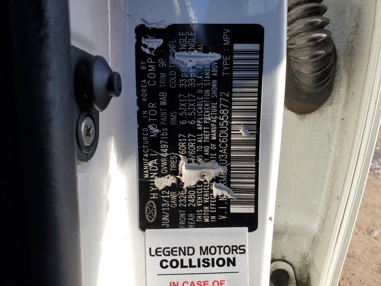 2013 Hyundai Tucson VIN KM8JU3AC6DU558772 Copart auction photo, front end damage thumbnail 13