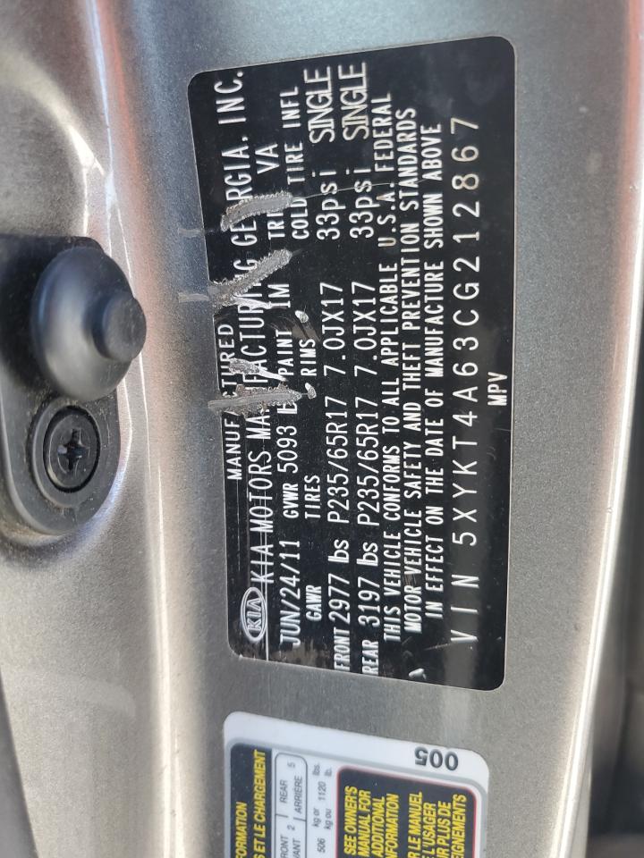 2012 KIA Sorento VIN 5XYKT4A63CG212867 Copart auction photo, front end damage thumbnail 13