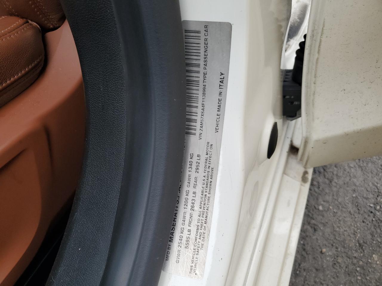 2015 Maserati Ghibli VIN ZAM57XSA4F1138994 Copart auction photo, rear end damage thumbnail 12