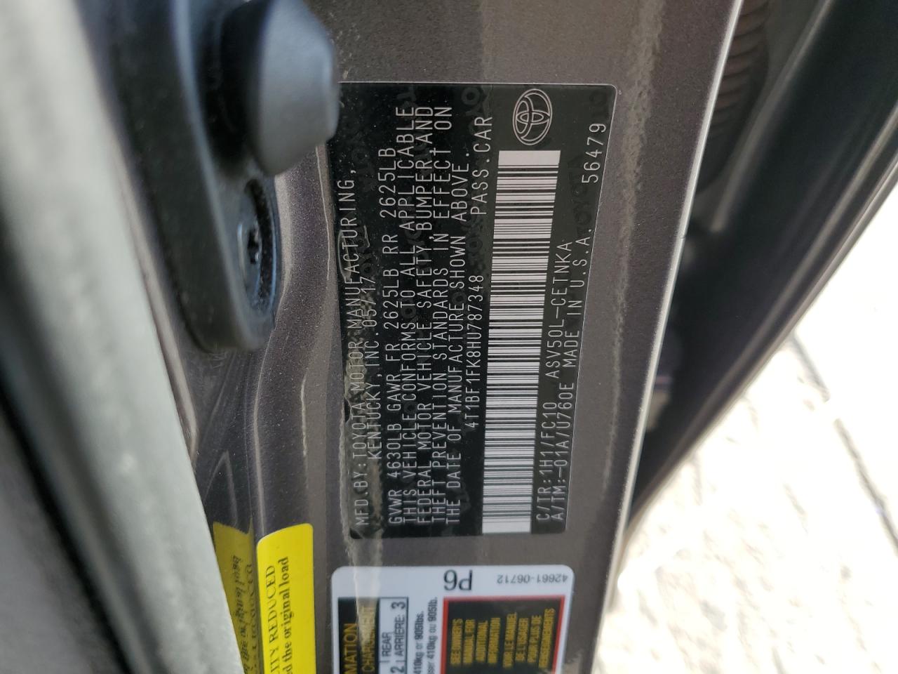 2017 Toyota Camry VIN 4T1BF1FK8HU787348 Copart auction photo, rear end damage thumbnail 12