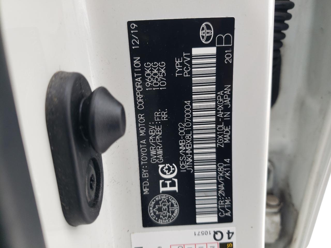 2020 Toyota C-HR VIN JTNKHMBX8L1070004 Copart auction photo, front end / side damage thumbnail 14