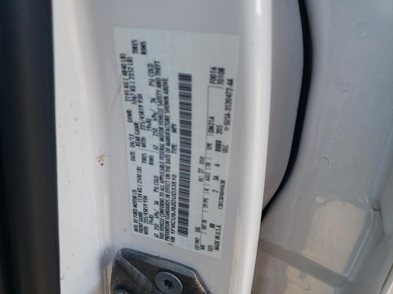 2013 Ford Escape VIN 1FMCU9J92DUD33510 Copart auction photo, front end damage thumbnail 13