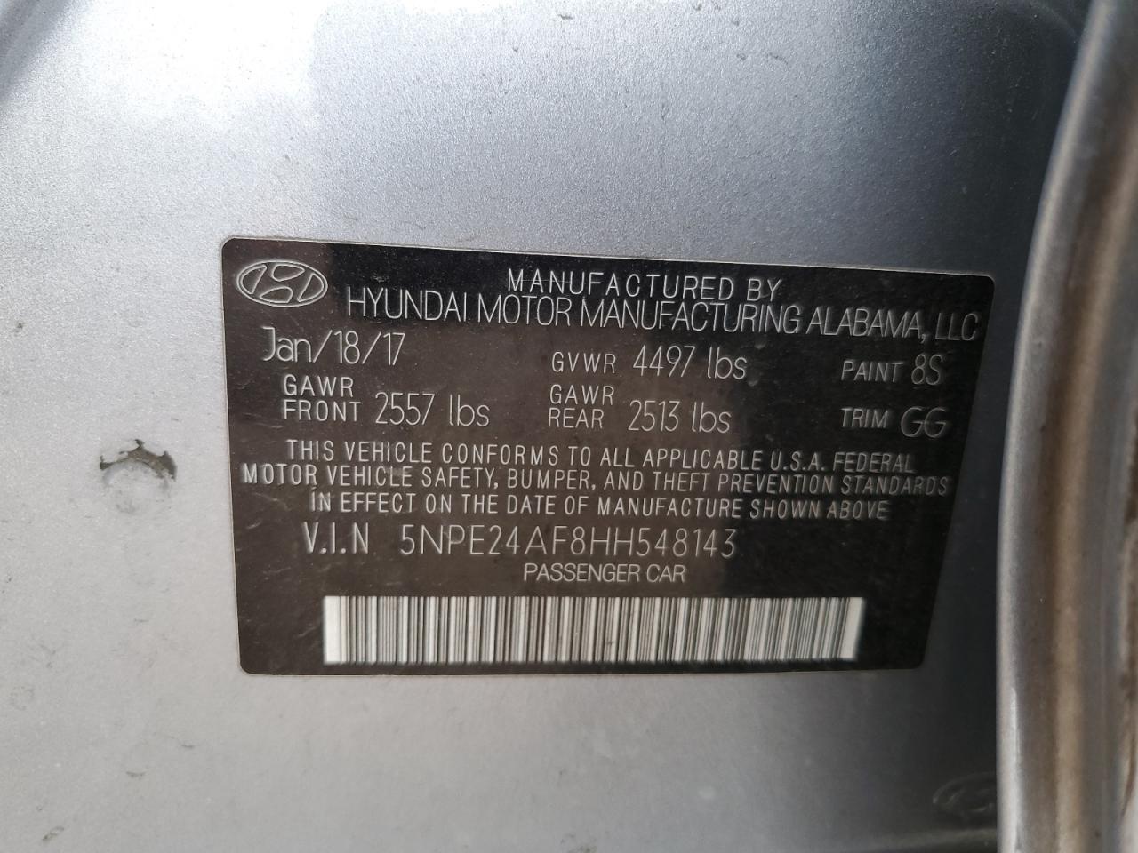 2017 Hyundai Sonata VIN 5NPE24AF8HH548143 Copart auction photo, rear end damage thumbnail 12