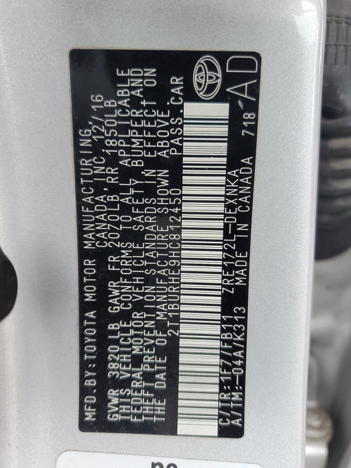 2017 Toyota Corolla VIN 2T1BURHE9HC812450 Copart auction photo, all over damage thumbnail 12