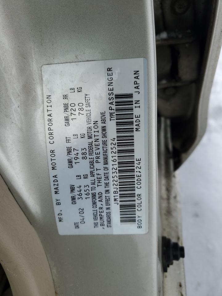 2002 Mazda Protege VIN JM1BJ225321612524 Copart auction photo, front end / side damage thumbnail 12