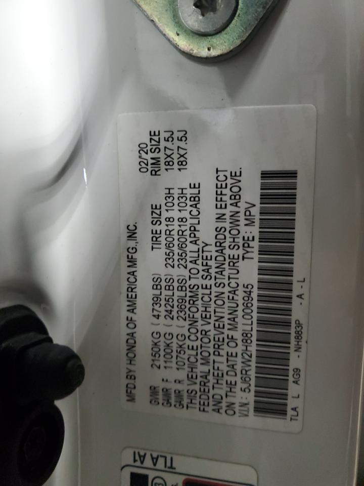 2020 Honda CR-V VIN 5J6RW2H88LL006945 Copart auction photo, front end damage thumbnail 13