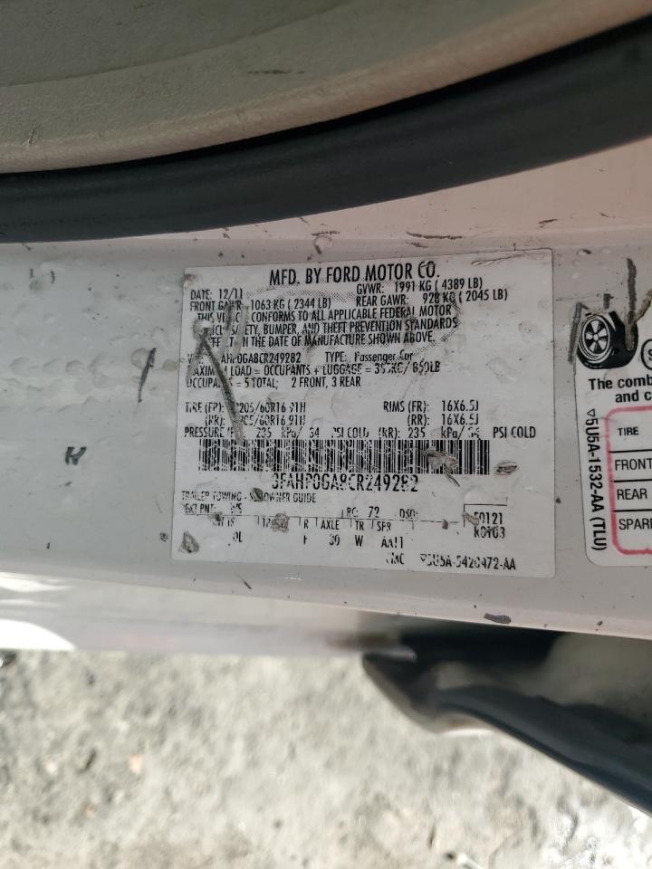 2012 Ford Fusion VIN 3FAHP0GA8CR249282 Copart auction photo, rear end damage thumbnail 12
