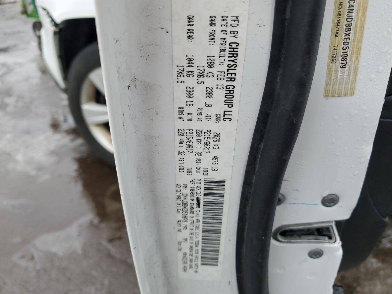 2014 Jeep Compass VIN 1C4NJDBBXED510879 Copart auction photo, front end damage thumbnail 13