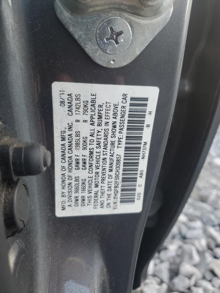 2012 Honda Civic VIN 2HGFB2F59CH309857 Copart auction photo, front end / rear end damage thumbnail 12