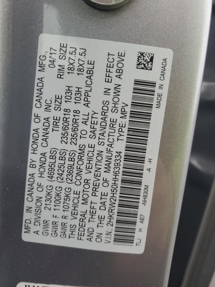 2017 Honda CR-V VIN 2HKRW2H50HH639334 Copart auction photo, front end / side damage thumbnail 13