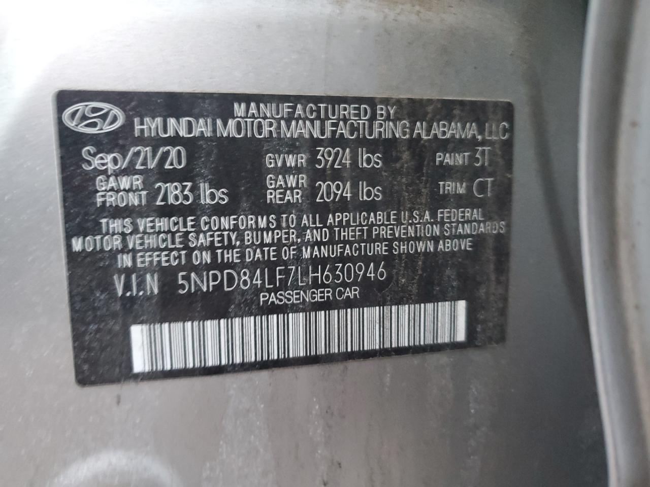 2020 Hyundai Elantra VIN 5NPD84LF7LH630946 Copart auction photo, front end / rear end damage thumbnail 12