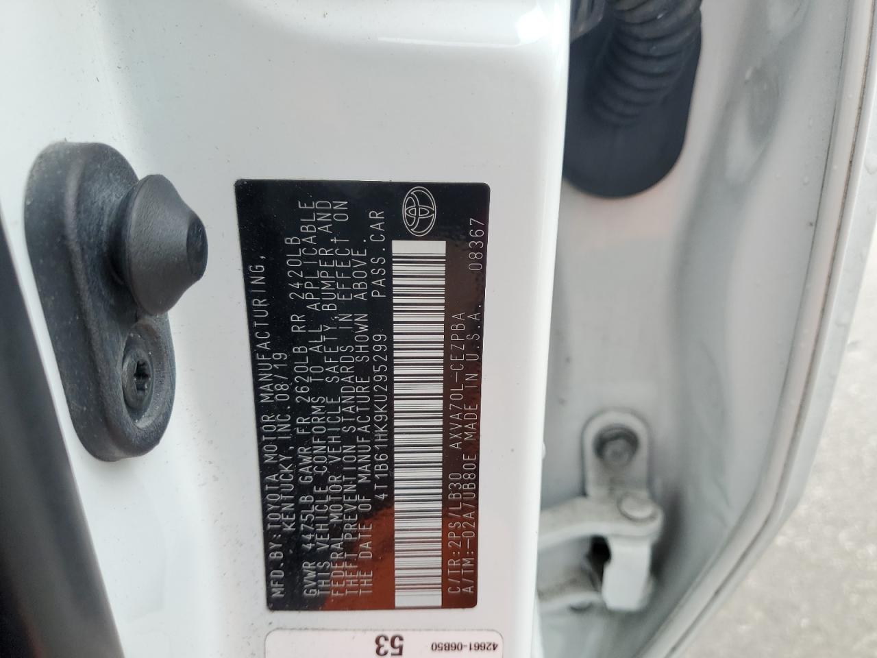 2019 Toyota Camry VIN 4T1B61HK9KU295299 Copart auction photo, all over damage thumbnail 12