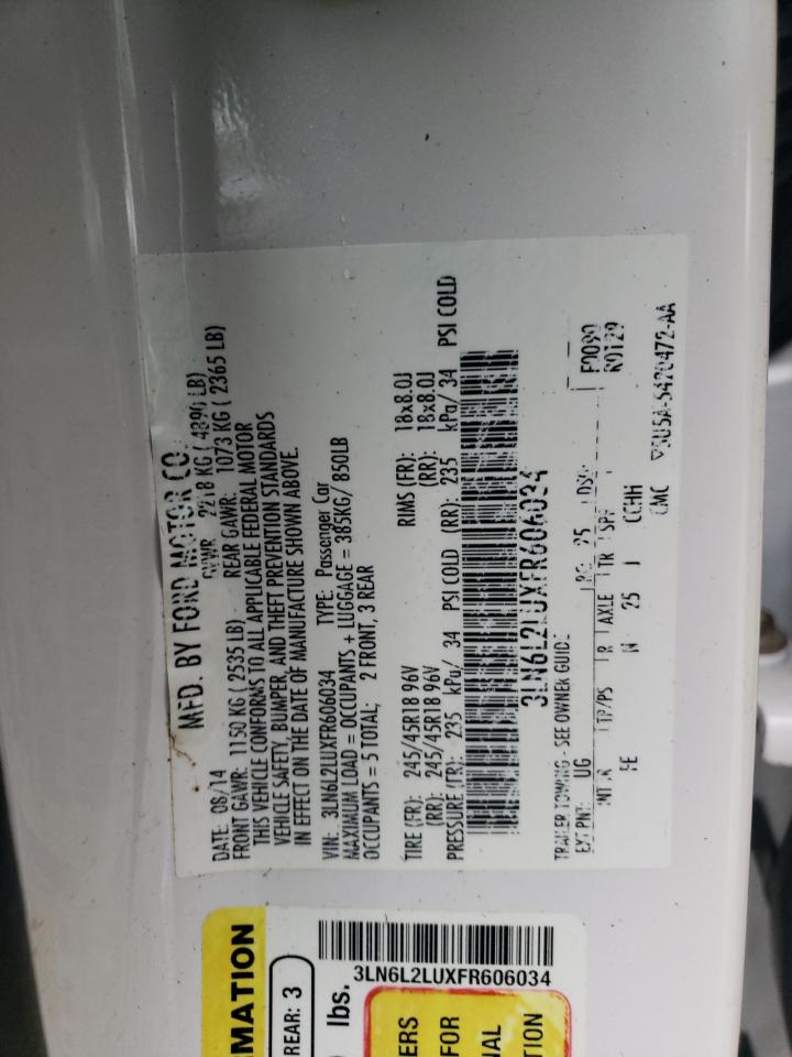 2015 Lincoln MKZ VIN 3LN6L2LUXFR606034 Copart auction photo, front end damage thumbnail 12