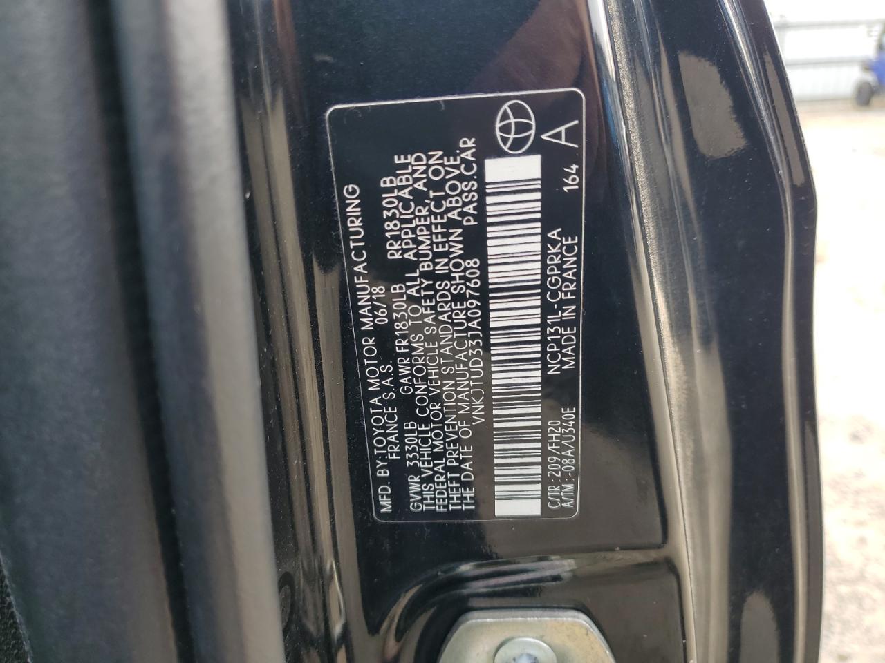 2018 Toyota Yaris VIN VNKJTUD33JA097608 Copart auction photo, side / rejected repair damage thumbnail 12