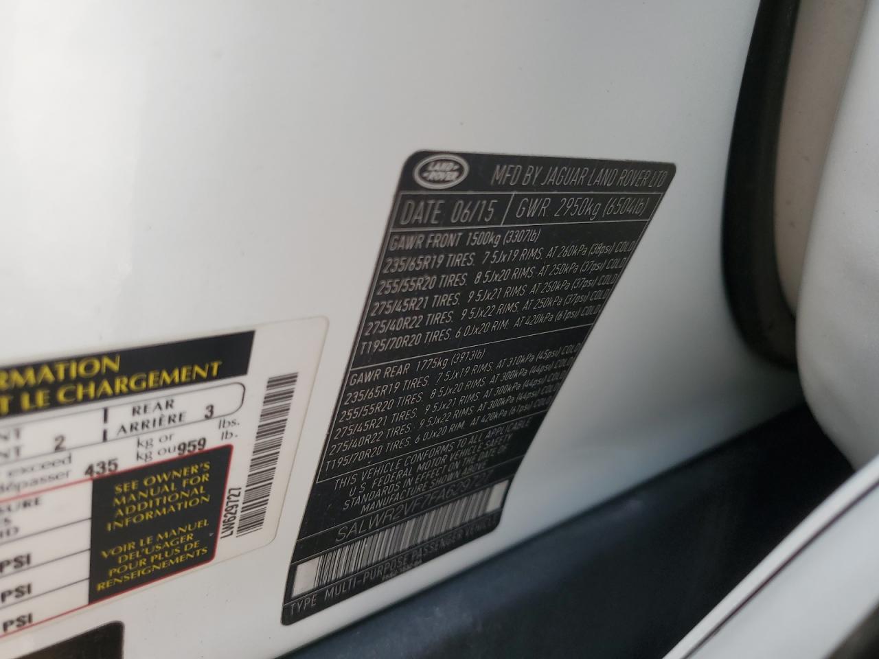 2015 Land Rover Range Rover VIN SALWR2VF7FA629727 Copart auction photo, mechanical damage thumbnail 14