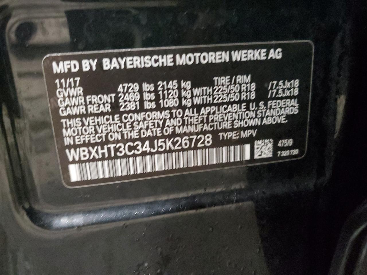 2018 BMW X1 VIN WBXHT3C34J5K26728 Copart auction photo, front end / side damage thumbnail 14