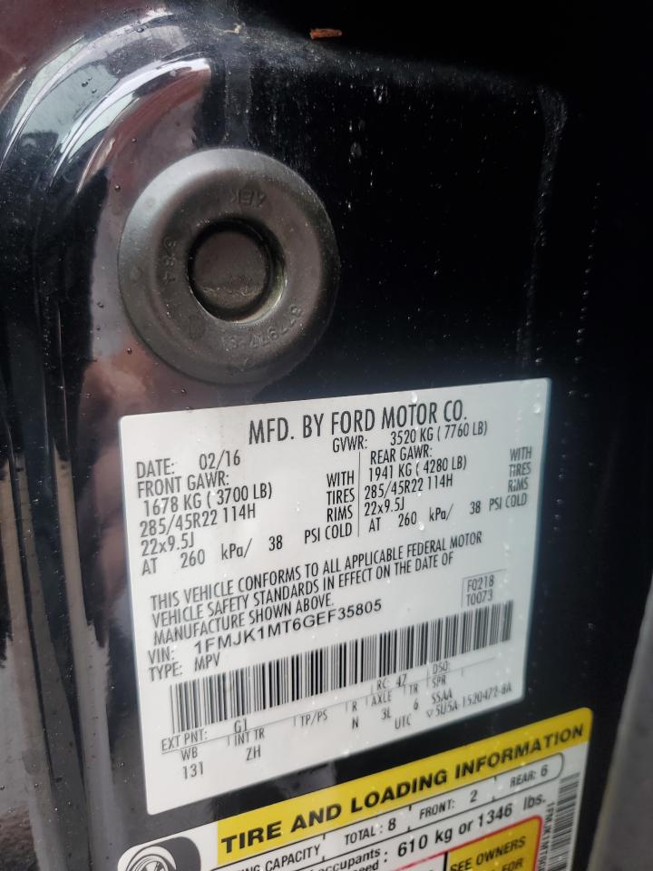 2016 Ford Expedition VIN 1FMJK1MT6GEF35805 Copart auction photo, water/flood / hail damage thumbnail 14