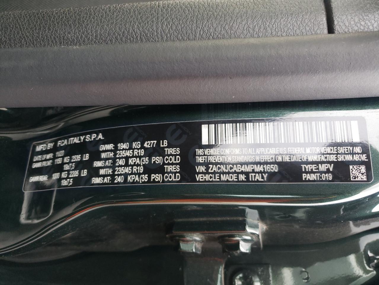 2021 Jeep Renegade VIN ZACNJCAB4MPM41650 Copart auction photo, front end damage thumbnail 14