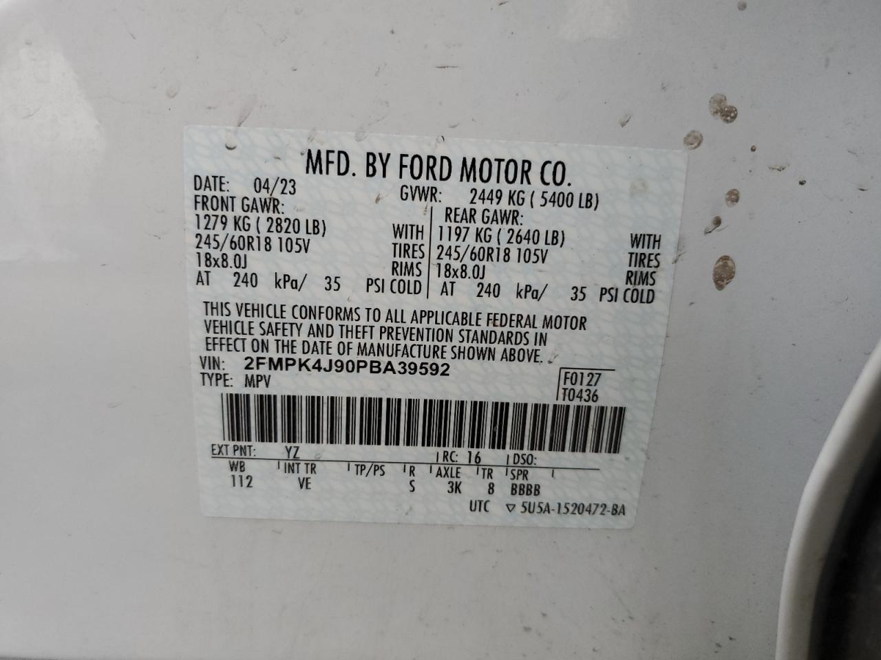 2023 Ford Edge VIN 2FMPK4J90PBA39592 Copart auction photo, rear end / side damage thumbnail 13