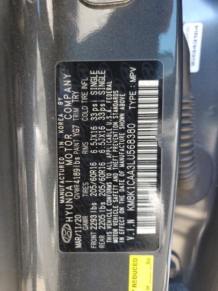 2020 Hyundai Kona VIN KM8K1CAA3LU568380 Copart auction photo, vandalism / mechanical damage thumbnail 13