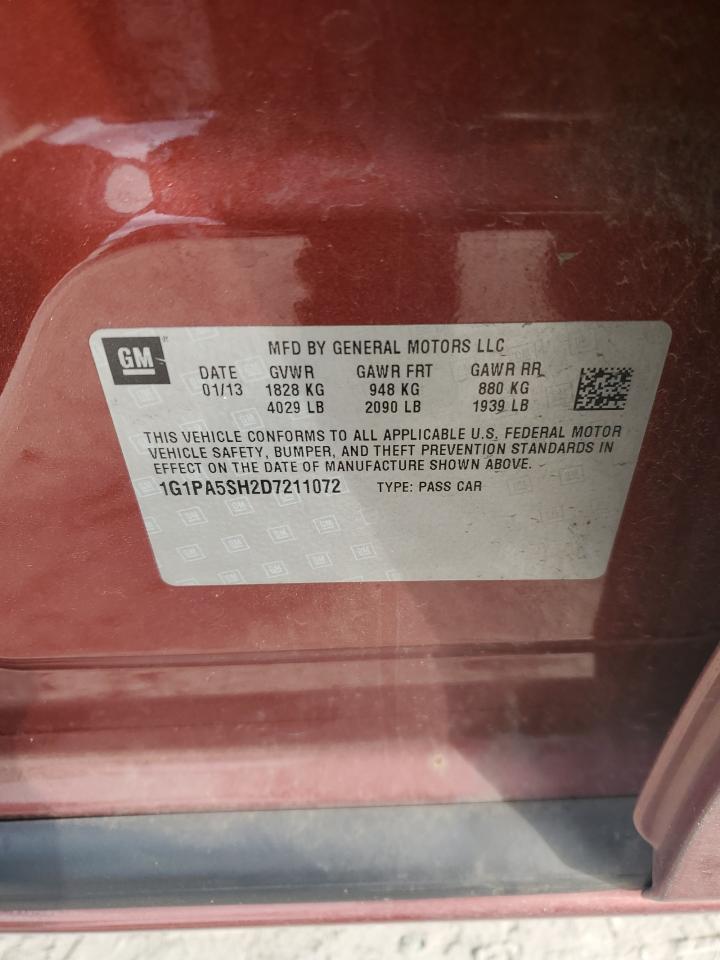 2013 Chevrolet Cruze VIN 1G1PA5SH2D7211072 Copart auction photo, rear end / side damage thumbnail 15