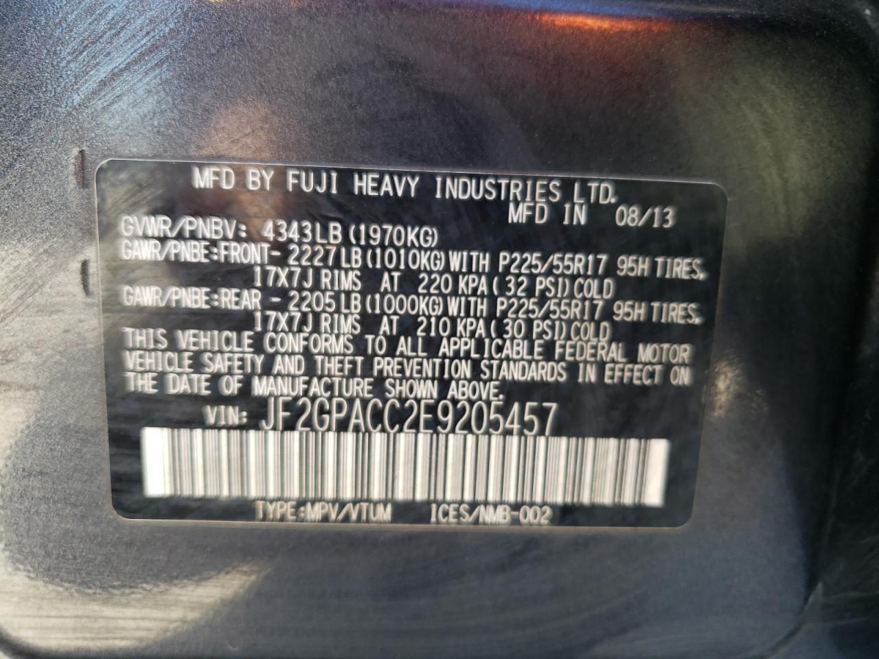 2014 Subaru XV VIN JF2GPACC2E9205457 Copart auction photo, rear end damage thumbnail 15