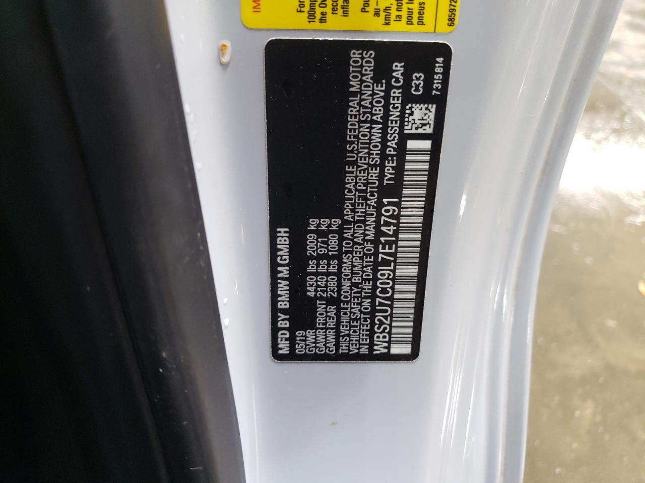 2020 BMW M2 VIN WBS2U7C09L7E14791 Copart auction photo, front end damage thumbnail 13