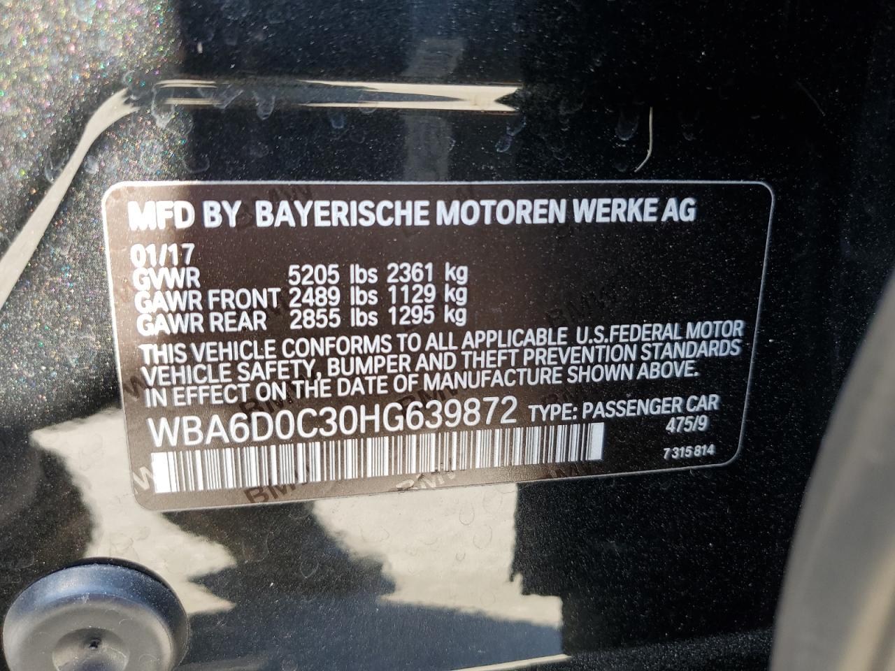 2017 BMW 6er VIN WBA6D0C30HG639872 Copart auction photo, undercarriage / front end damage thumbnail 12