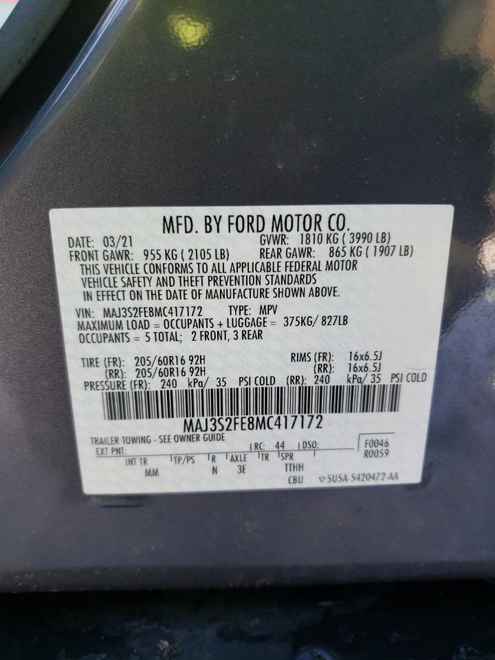 2021 Ford EcoSport VIN MAJ3S2FE8MC417172 Copart auction photo, front end damage thumbnail 13