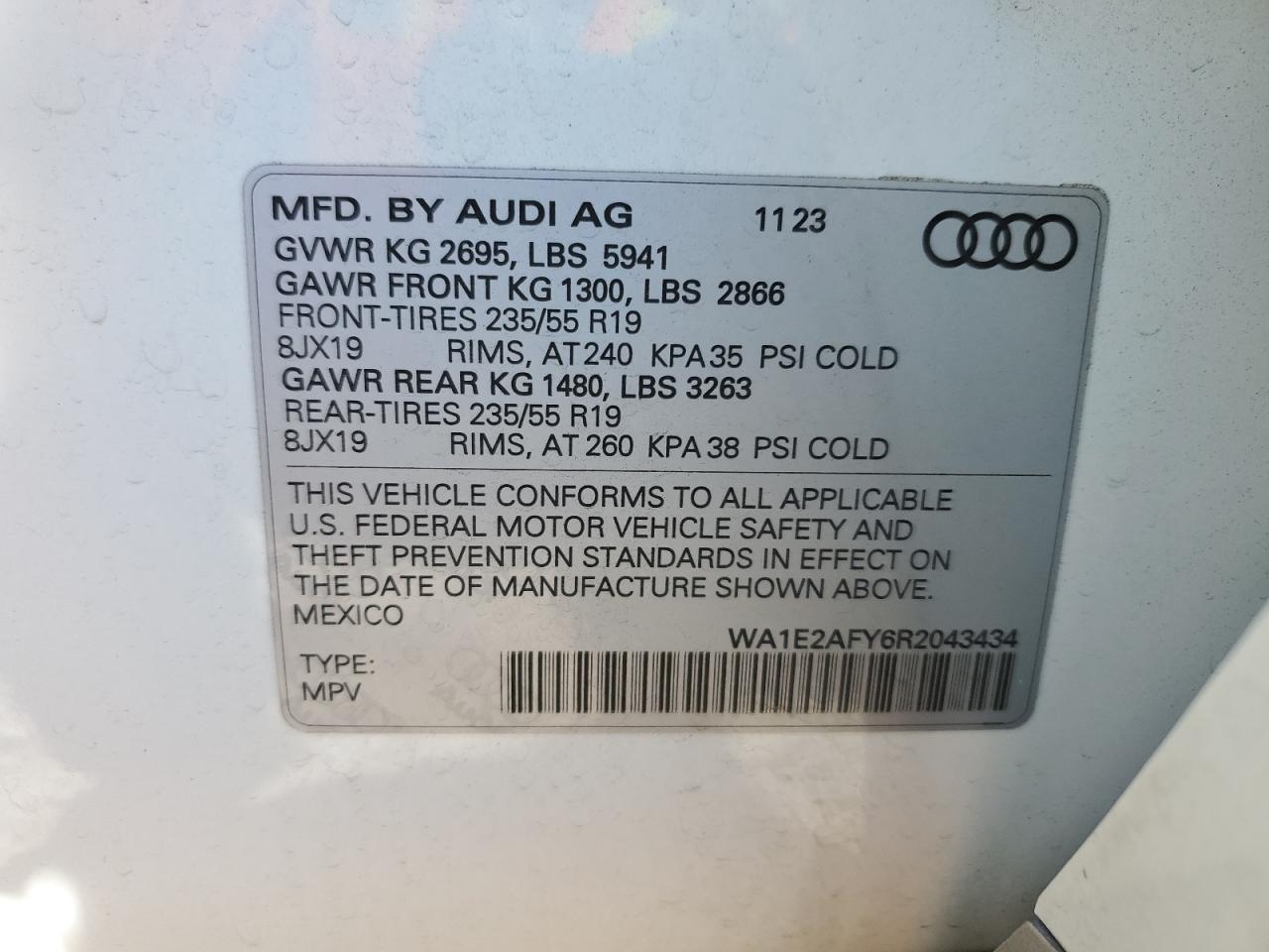 2024 Audi Q5 VIN WA1E2AFY6R2043434 Copart auction photo, front end damage thumbnail 15