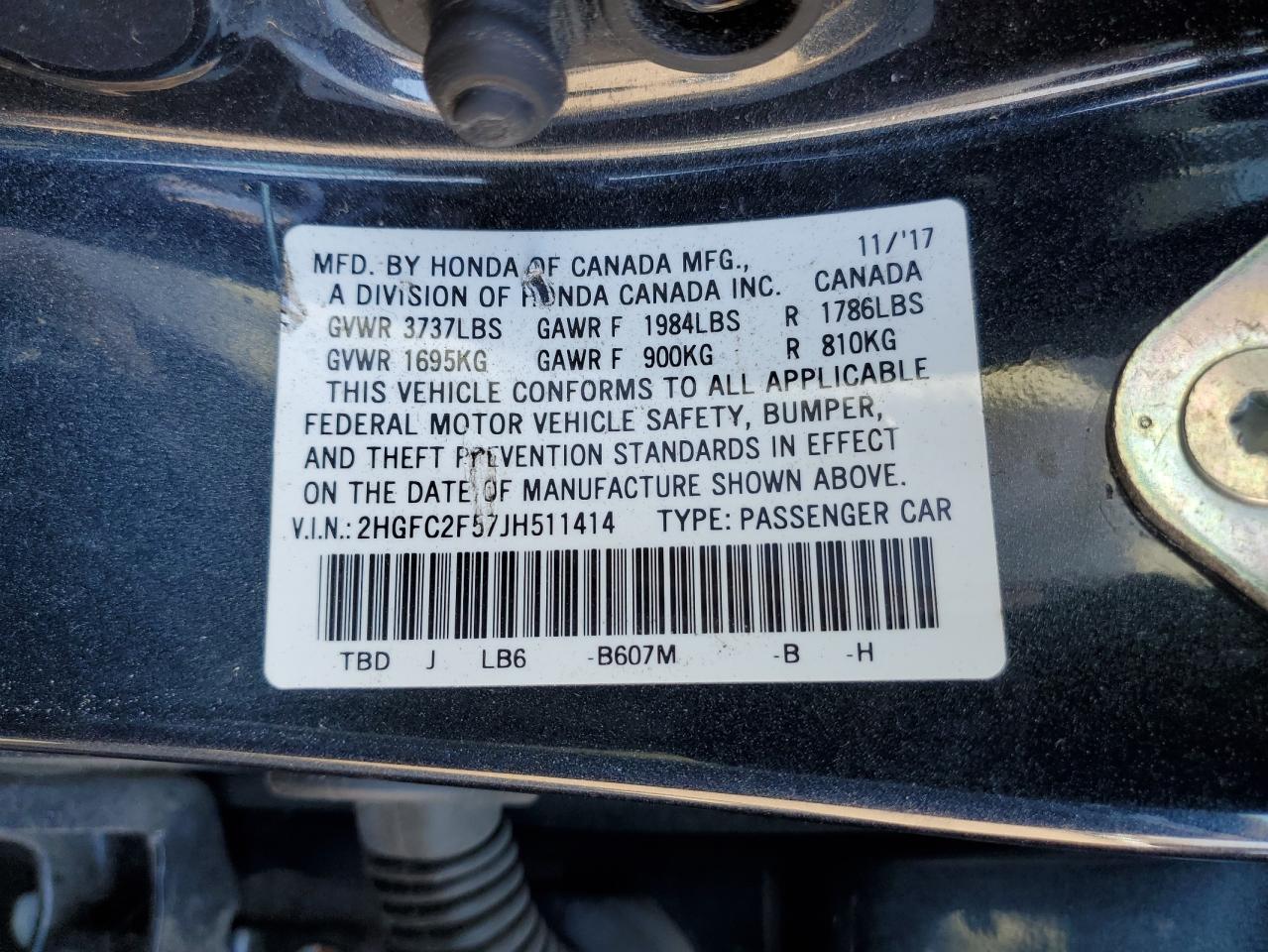 2018 Honda Civic VIN 2HGFC2F57JH511414 Copart auction photo, front end damage thumbnail 13