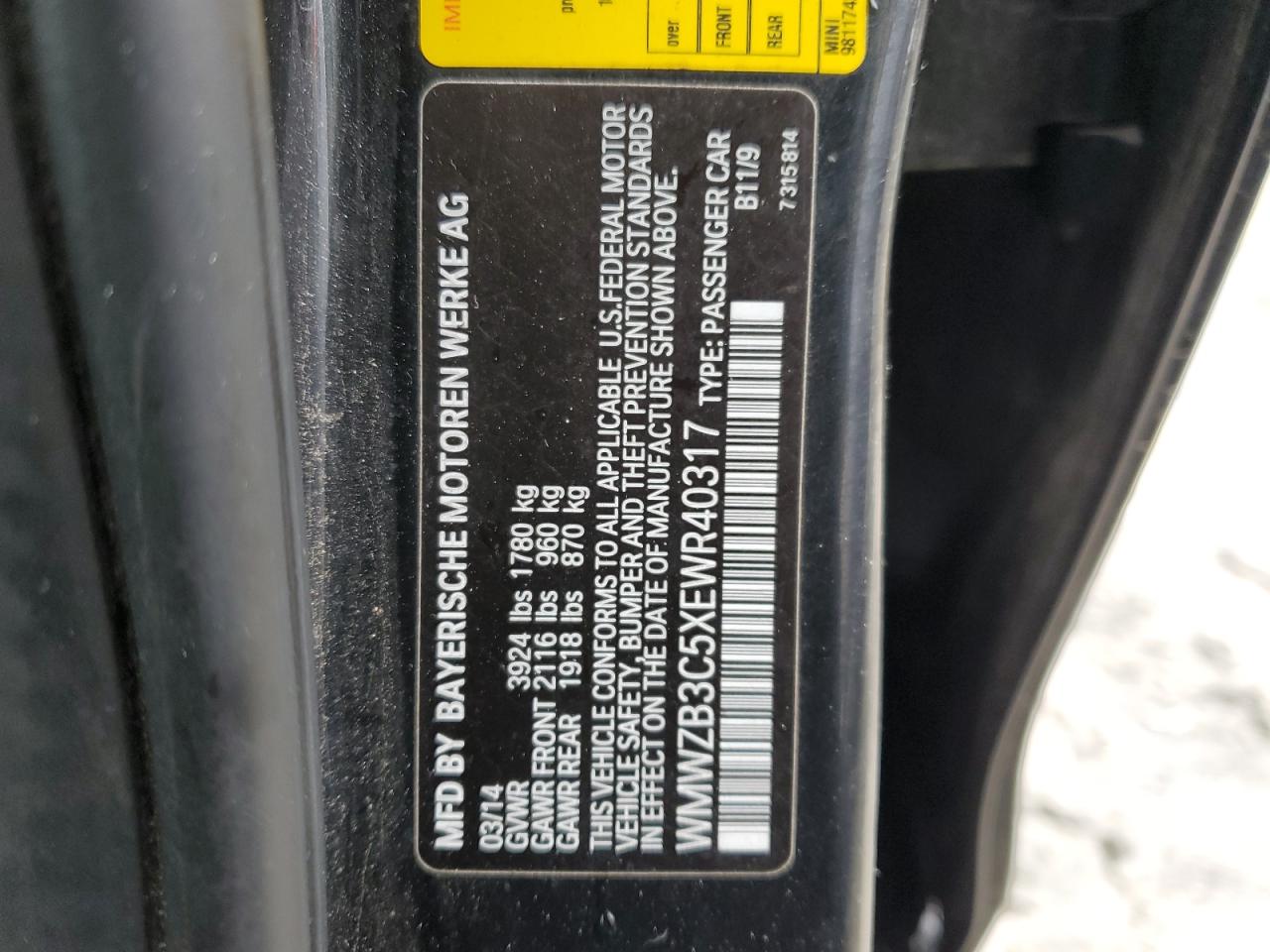 2014 MINI Cooper VIN WMWZB3C5XEWR40317 Copart auction photo, front end damage thumbnail 13