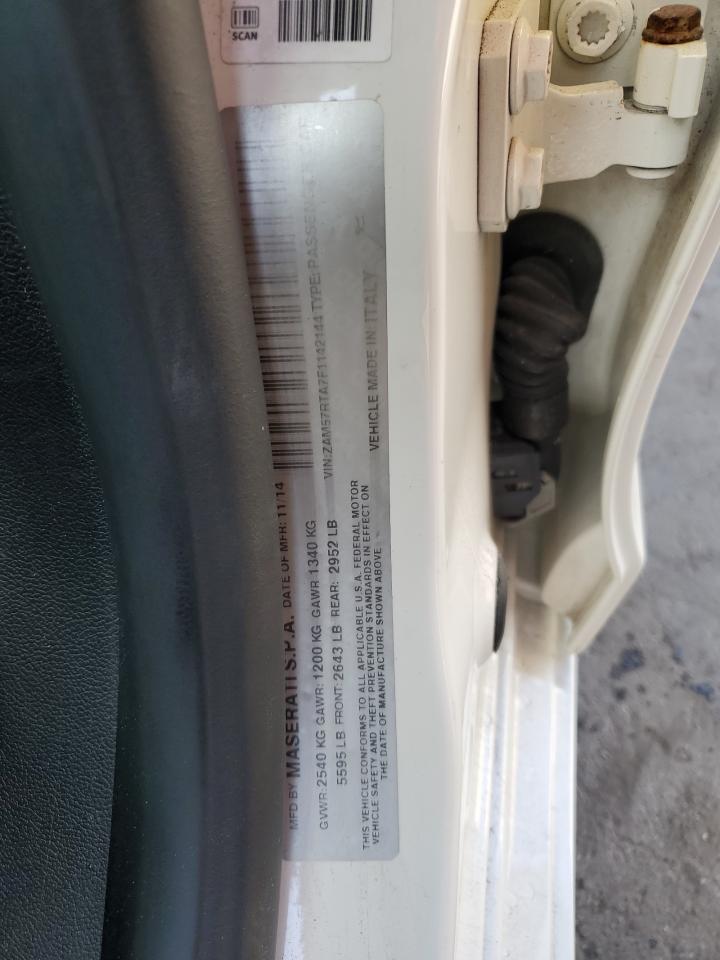 2015 Maserati Ghibli VIN ZAM57RTA7F1142144 Copart auction photo, front end / side damage thumbnail 12