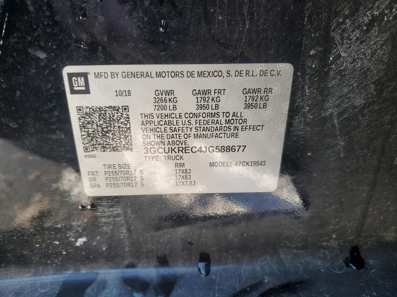 2018 Chevrolet Silverado VIN 3GCUKREC4JG588677 Copart auction photo, front end / minor dent/scratches damage thumbnail 12