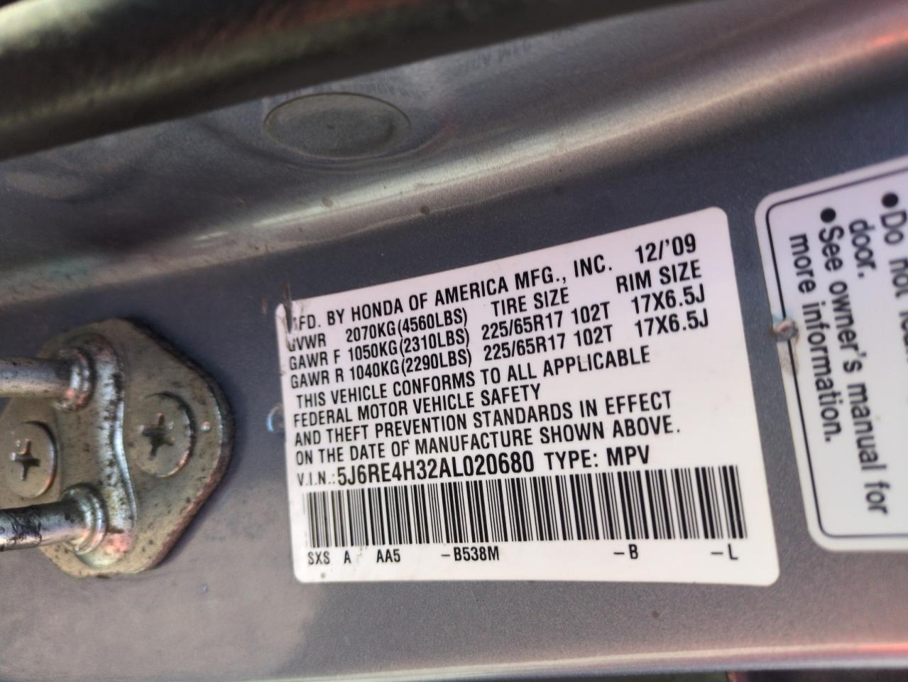 2010 Honda CR-V VIN 5J6RE4H32AL020680 Copart auction photo, front end damage thumbnail 12