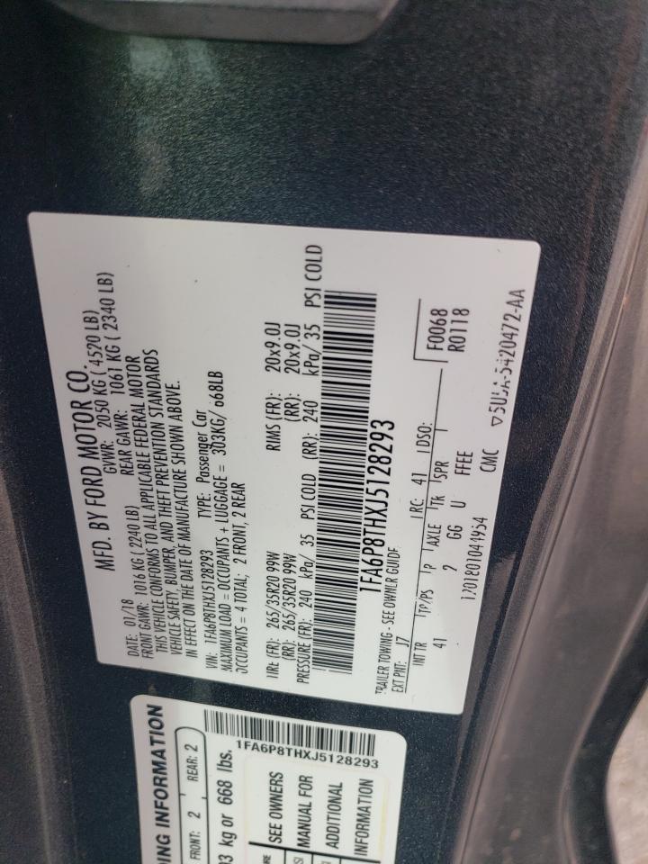 2018 Ford Mustang VIN 1FA6P8THXJ5128293 Copart auction photo, rear end / side damage thumbnail 13
