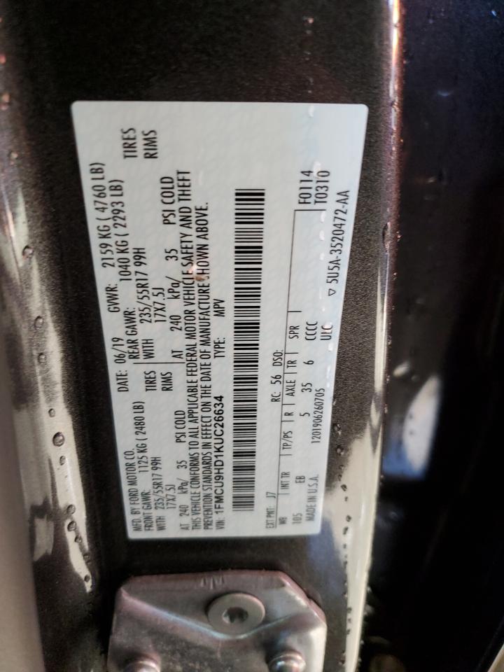 2019 Ford Escape VIN 1FMCU9HD1KUC26634 Copart auction photo, rear end damage thumbnail 13