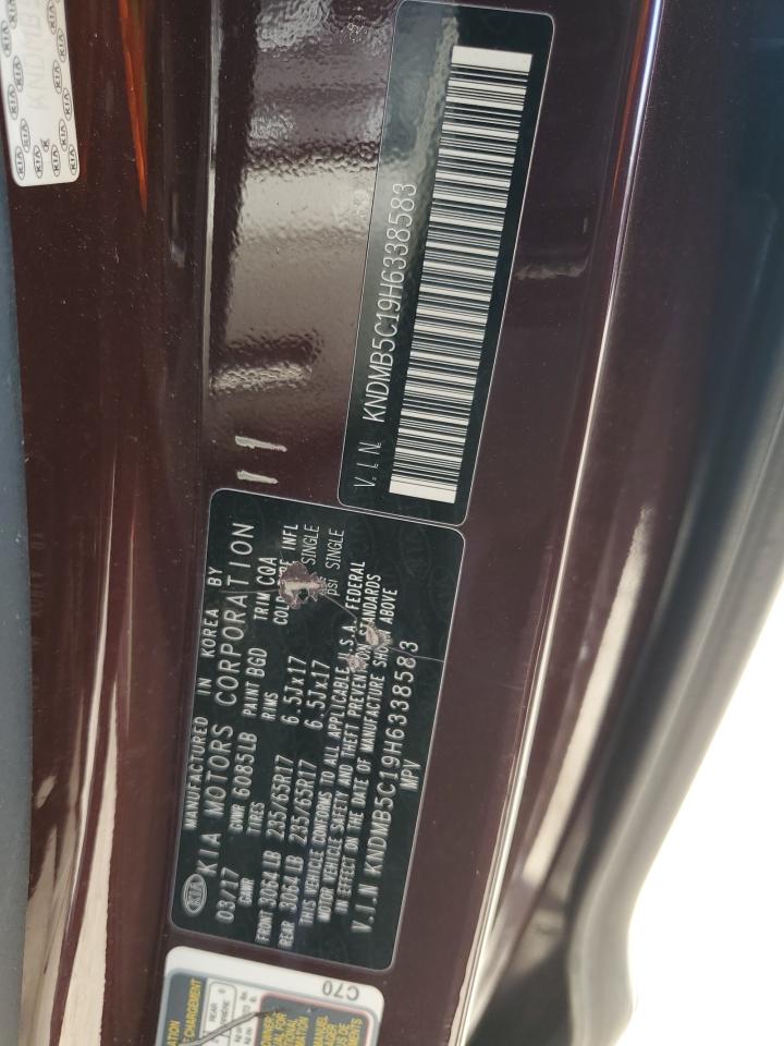 2017 KIA Sedona VIN KNDMB5C19H6338583 Copart auction photo, front end / side damage thumbnail 15