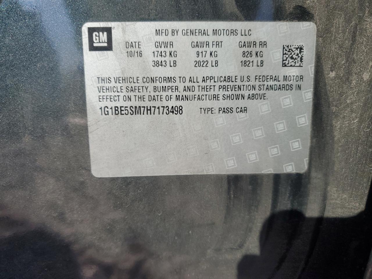 2017 Chevrolet Cruze VIN 1G1BE5SM7H7173498 Copart auction photo, front end damage thumbnail 12
