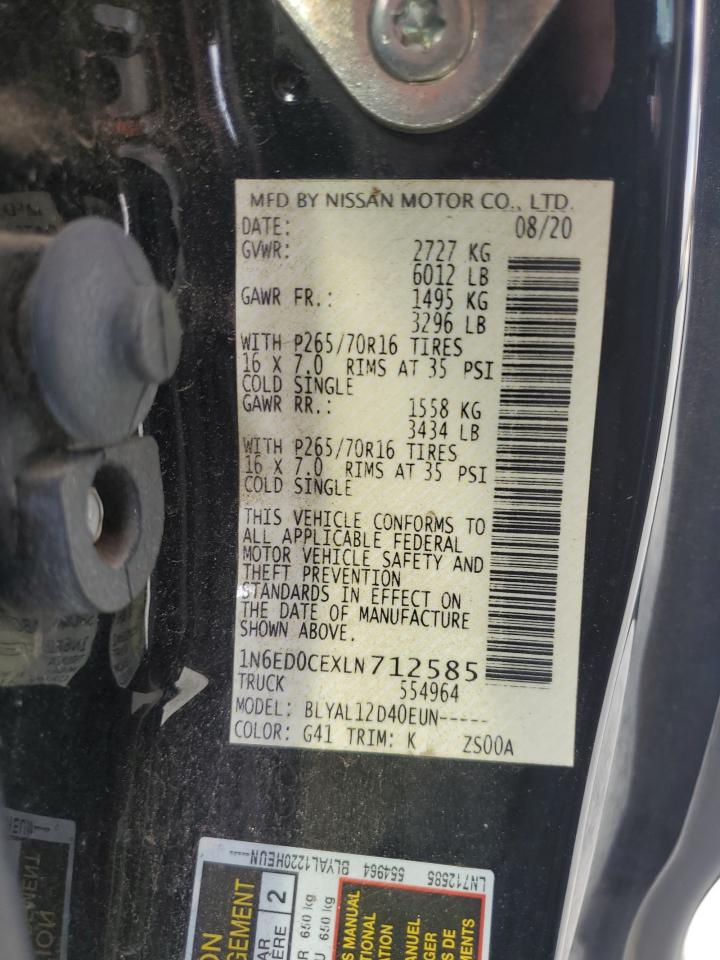 2020 Nissan Navara (Frontier) VIN 1N6ED0CEXLN712585 Copart auction photo, top/roof damage thumbnail 12