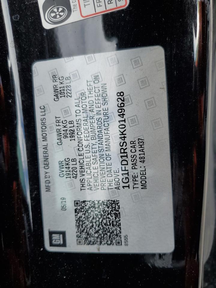 2019 Chevrolet Camaro VIN 1G1FD1RS4K0149628 Copart auction photo, rear end damage thumbnail 12